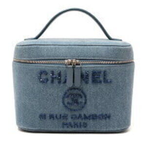 Chanel Deauville Vanity Bag Pouch Denim Sequins Blue